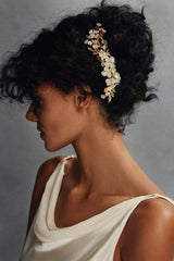 Back of head photo of the Alabaster Garden Comb wedding bridal hair comb accessory by Erin Rhyne