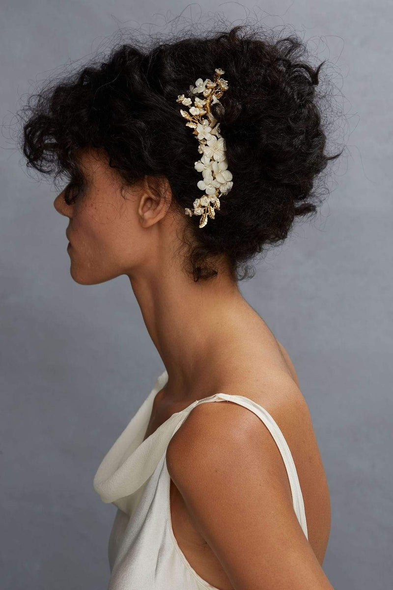 Back of head photo of the Alabaster Garden Comb wedding bridal hair comb accessory by Erin Rhyne